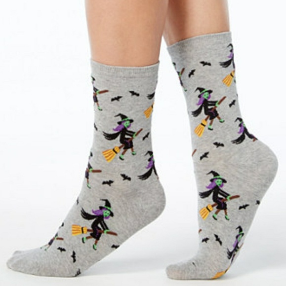 Hot Sox Accessories - Gray Halloween Flying Witches Socks by Hot Sox